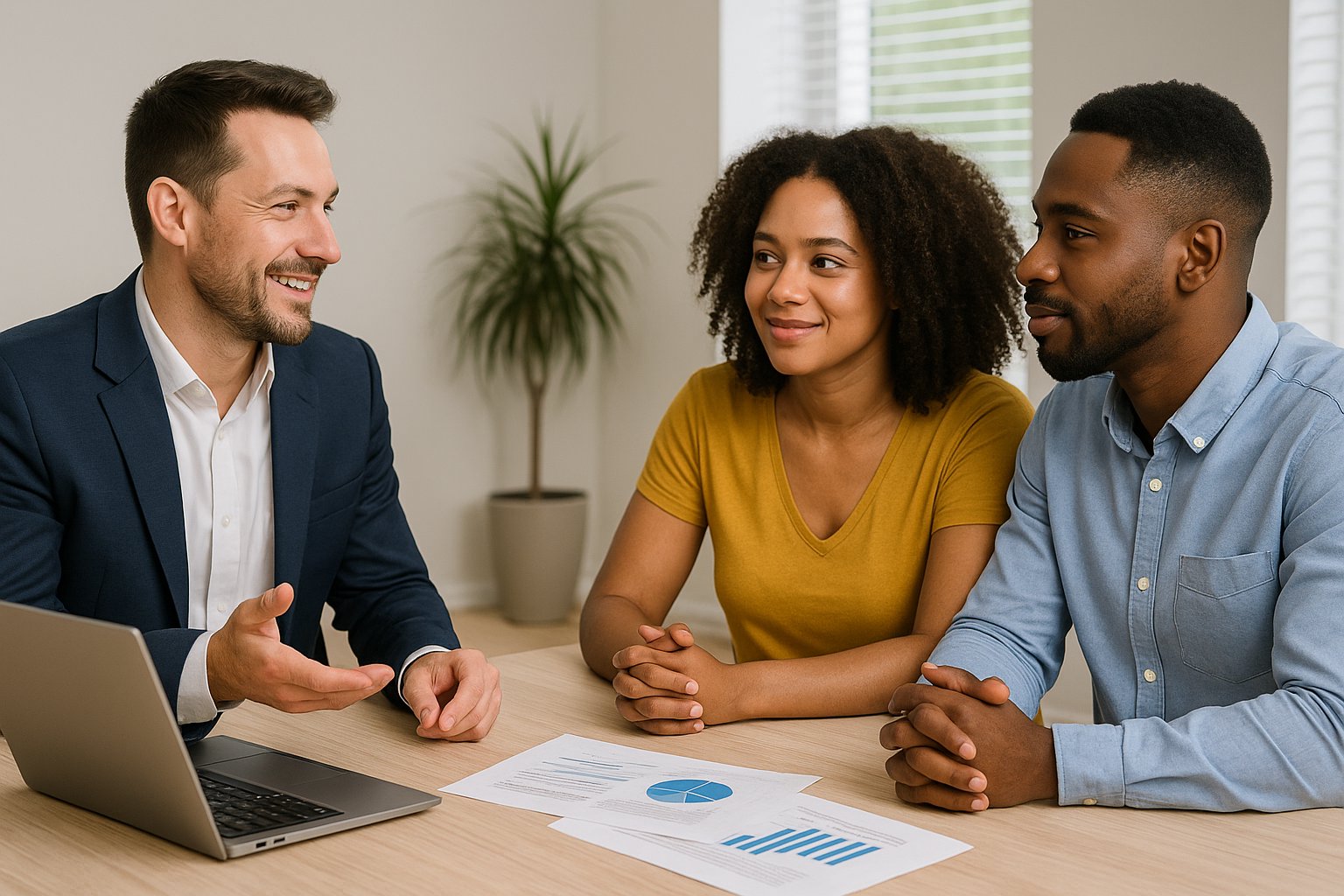 Florida Buyers Meeting Loan Officer Florida couple meeting with a loan officer to discuss mortgage down payment options.