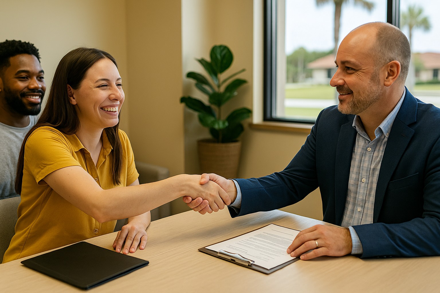 covid-furlough-home-sale-pensacola-florida.jpg Pensacola Florida homeowner finalizing a fast cash home sale after a COVID-era furlough at a local title company—simple path to financial stability.