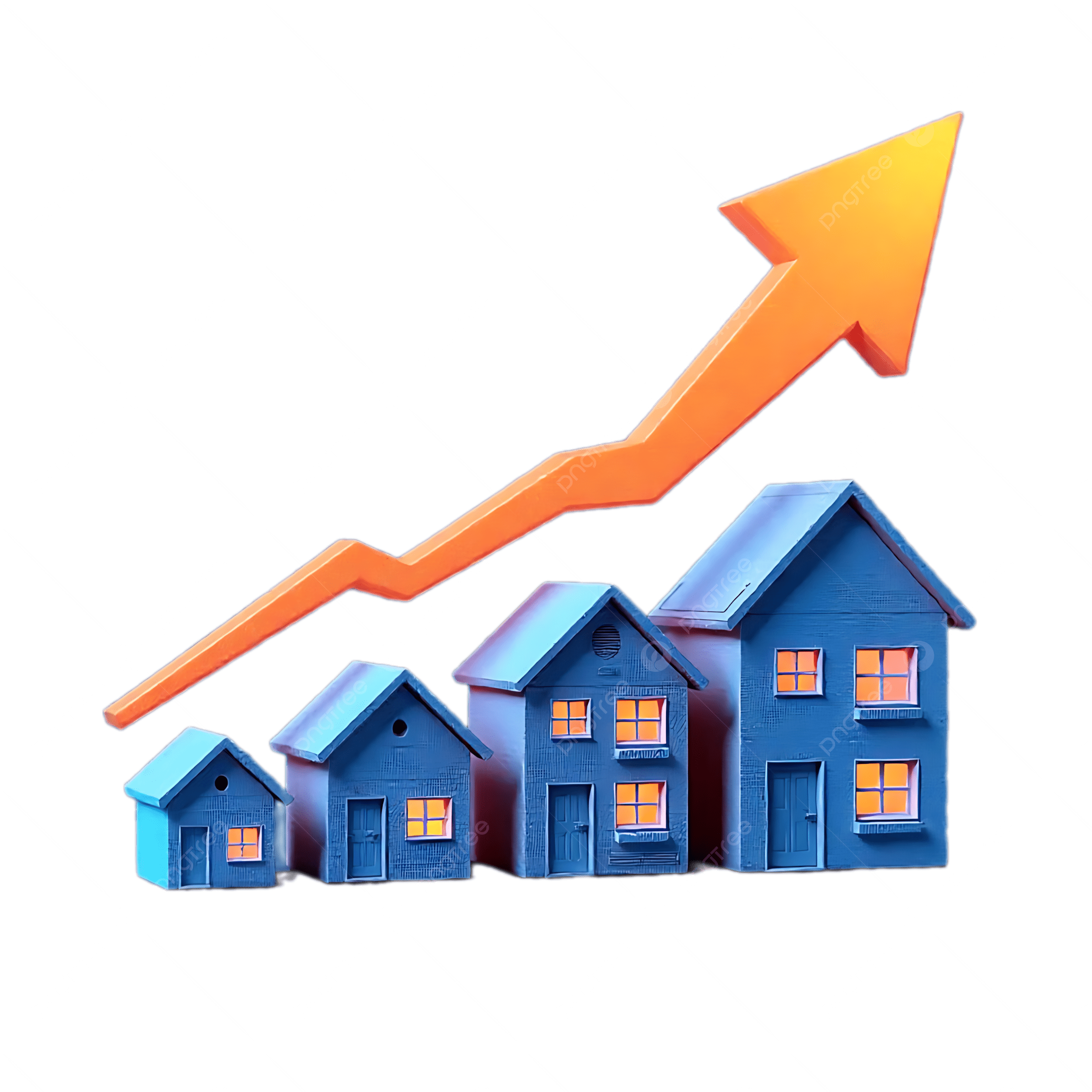 pngtree-rising-real-estate-market-home-price-growth-graph-png-image_21103655 Flat-style graphic showing rising housing inventory with an upward graph, stacked boxes, and a home icon.