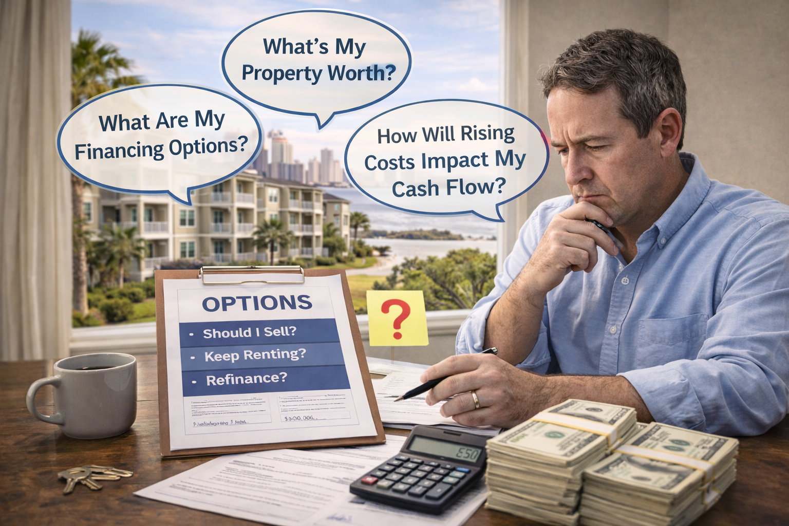 Multifamily property owner reviewing options and asking questions