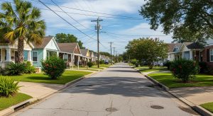Residential homes in a Pensacola neighborhood including Brent and Ensley areas